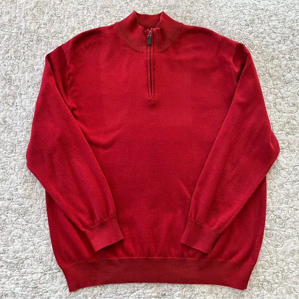 Jos. A Bank Men's Red 1/4-Mock Neck Sweater Pima Cotton Golf GQ Preppy Classic